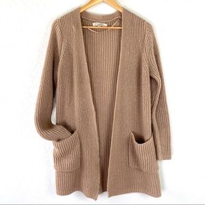 Loft camel tan open pocket cardigan oversized sm